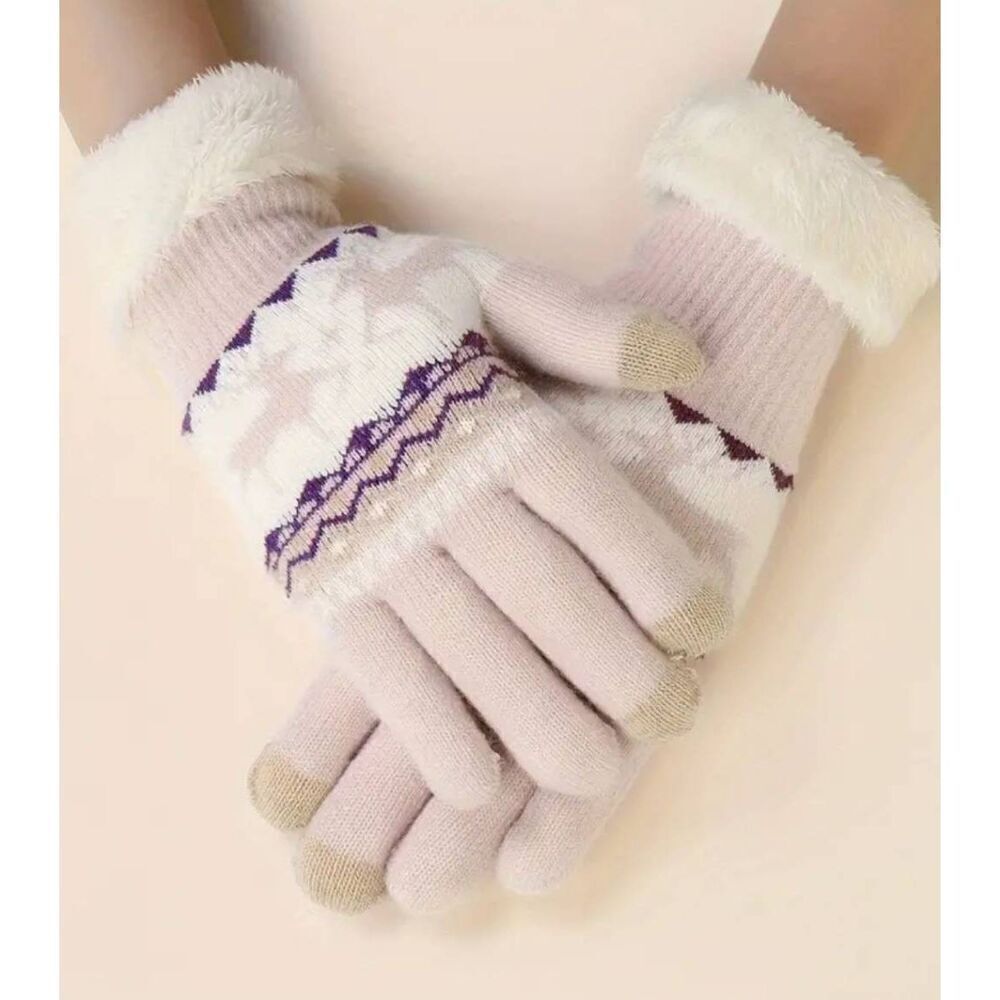 Ladies Pink Reindeer Winter Warm Gloves - Brand New